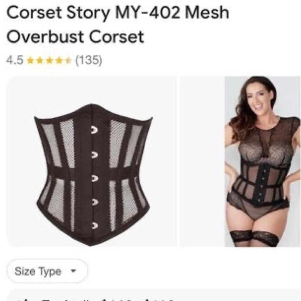 NWT Corset Story MY-402 Black Mesh Overbust Corset-Size 44”
